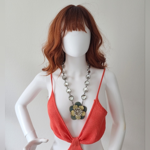 Auth Miu Miu Crystal Flower Yellow and Pale Blue Necklace - Picture 3 of 11